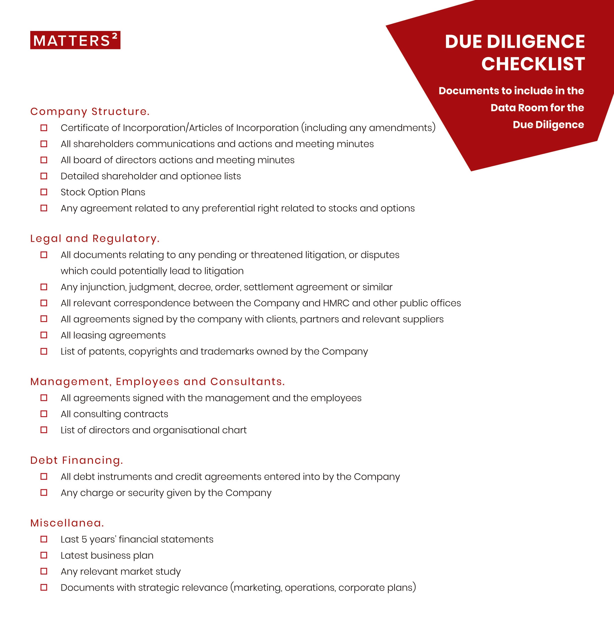 Due Diligence Checklist Matters2
